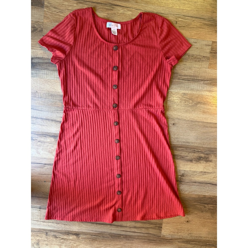 Mini Dress Red Ribbed Button Front Short Sleeve XL Boho Casual Minimalist